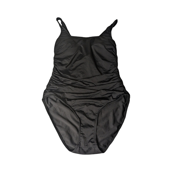 Quintsoul Square Neck Side Shirred Full Coverage One-piece Swimsuit Black NWOT - Picture 4 of 11